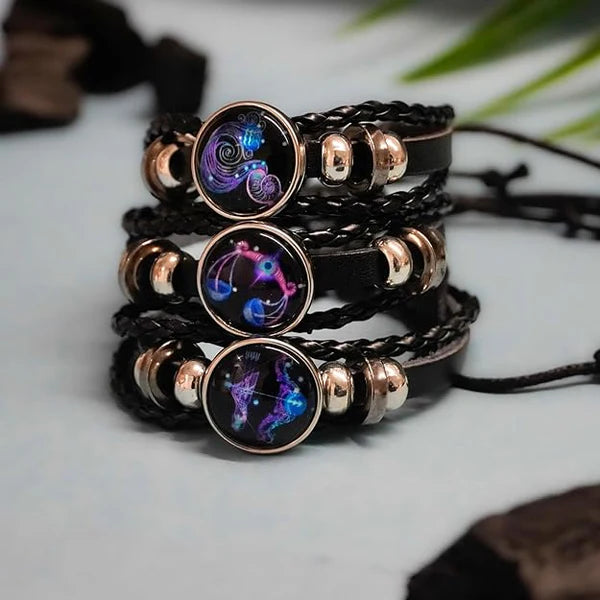 🔥Zodiac Constellation Black Leather Guardian Bracelet 🔥✅